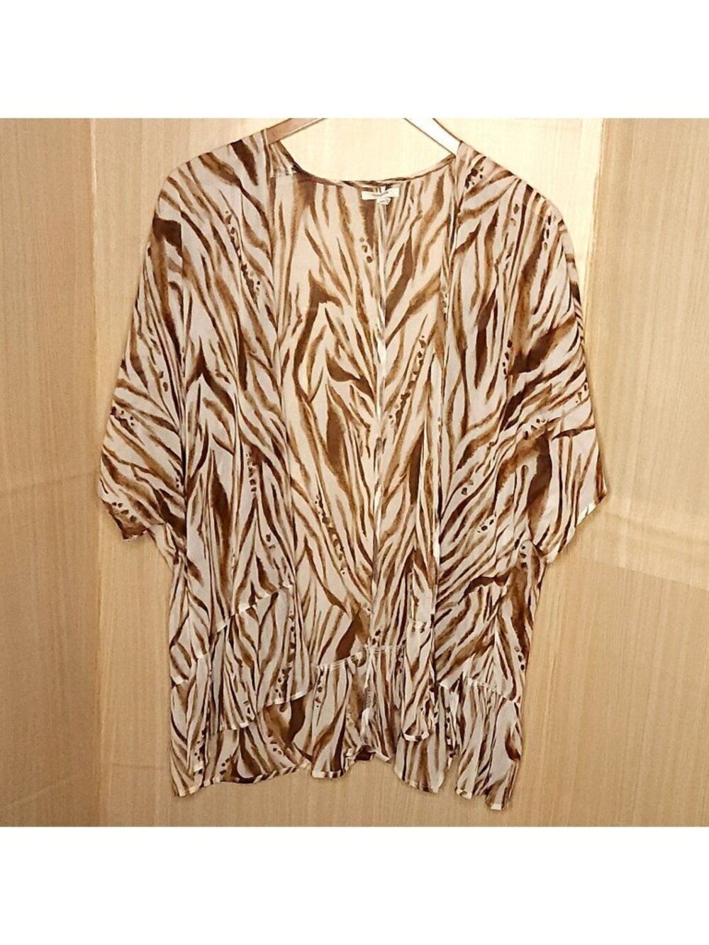 Maurices Womens Brown White Animal Print Open Flowy Gauzy Over Shirt One Size